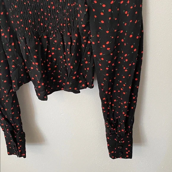 Free People Black Blouse with Red Cherries - Picture 13 of 16